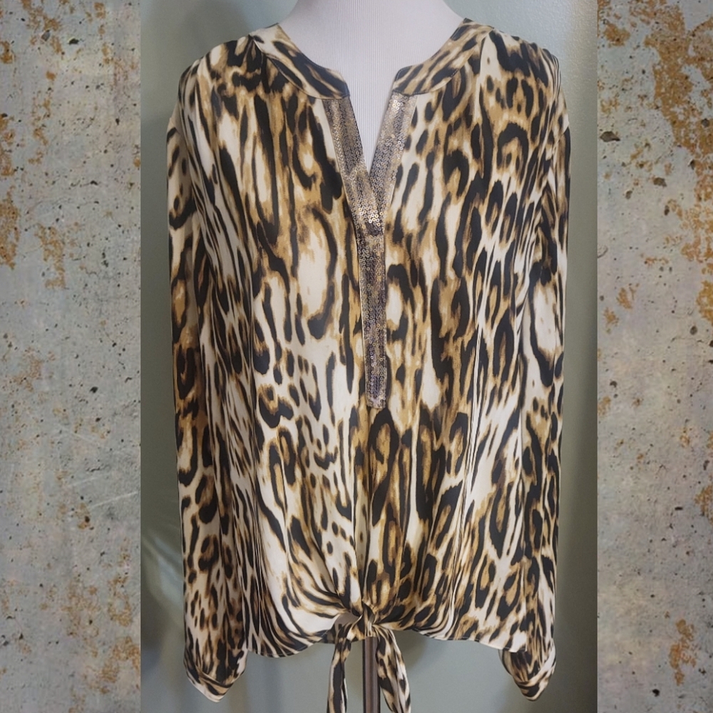 Chico's Leopard Print Top with Sequin Detail